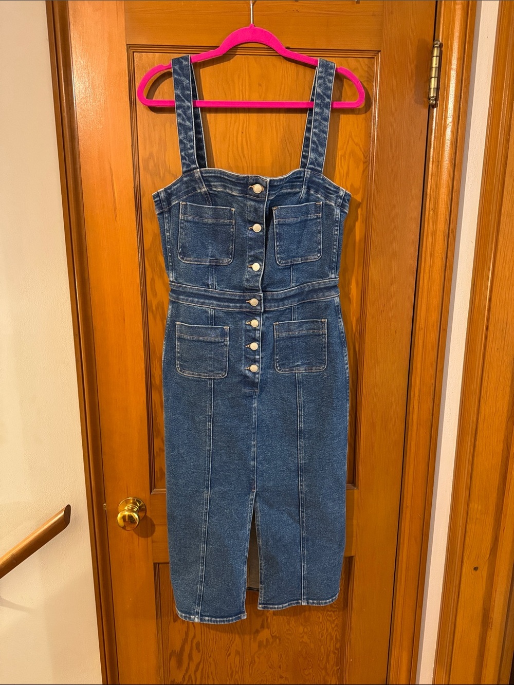 NWOT Good American Blue Denim Button-Front Midi Dress